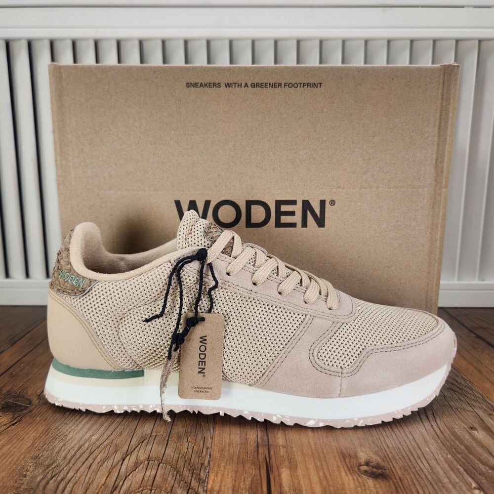 Woden Ydun Icon Womens Sz 8 Coffee Cream Beige Leather Low Modern Sneakers Shoes